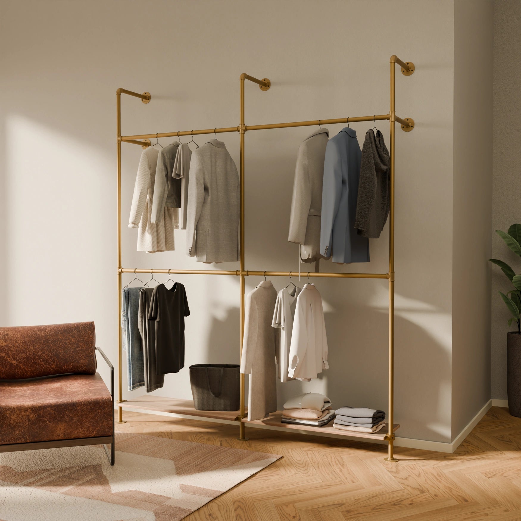 KIM DOUBLE 2 OAK –  2 bottom shelves | gold