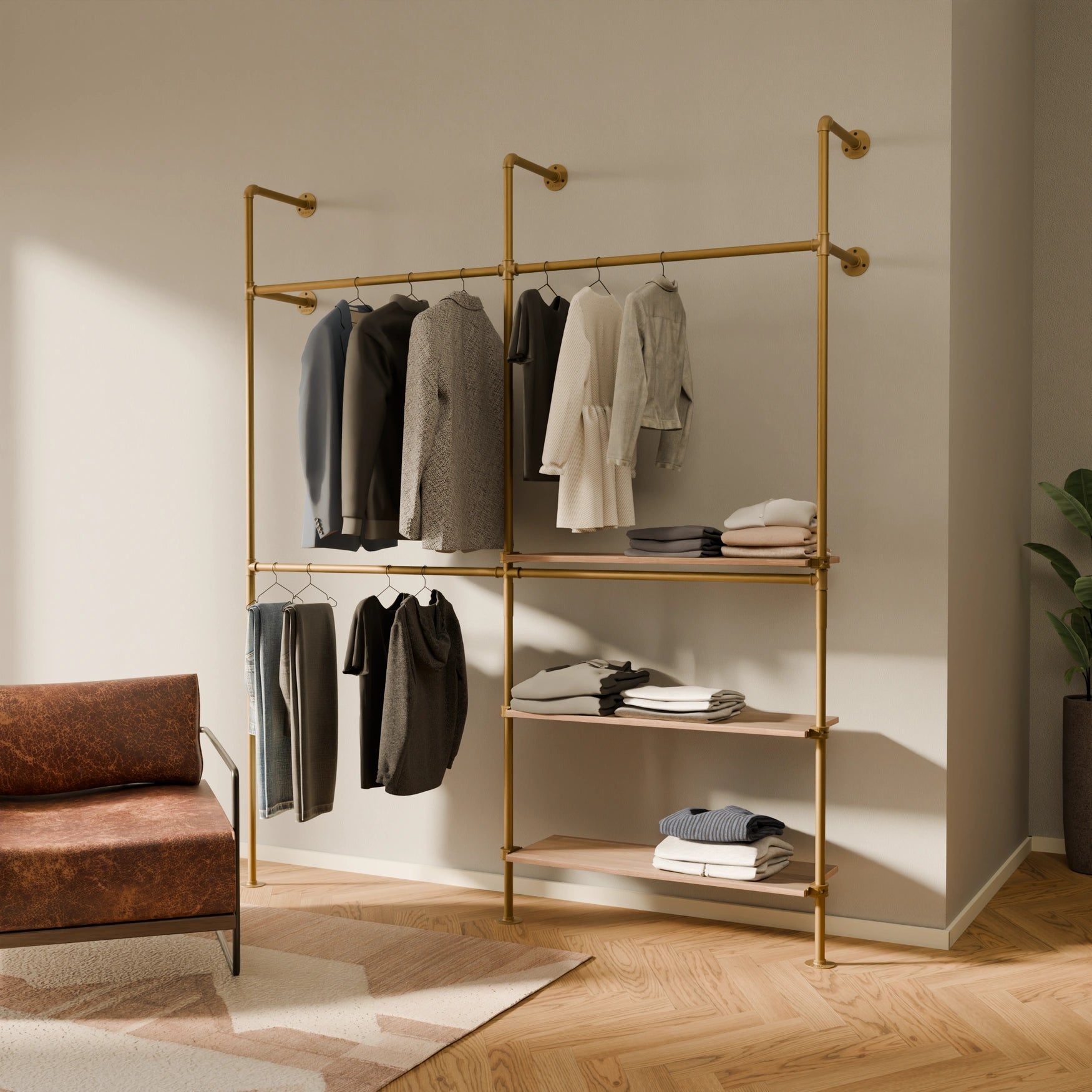 KIM DOUBLE 2 OAK –  3 shelves right | gold