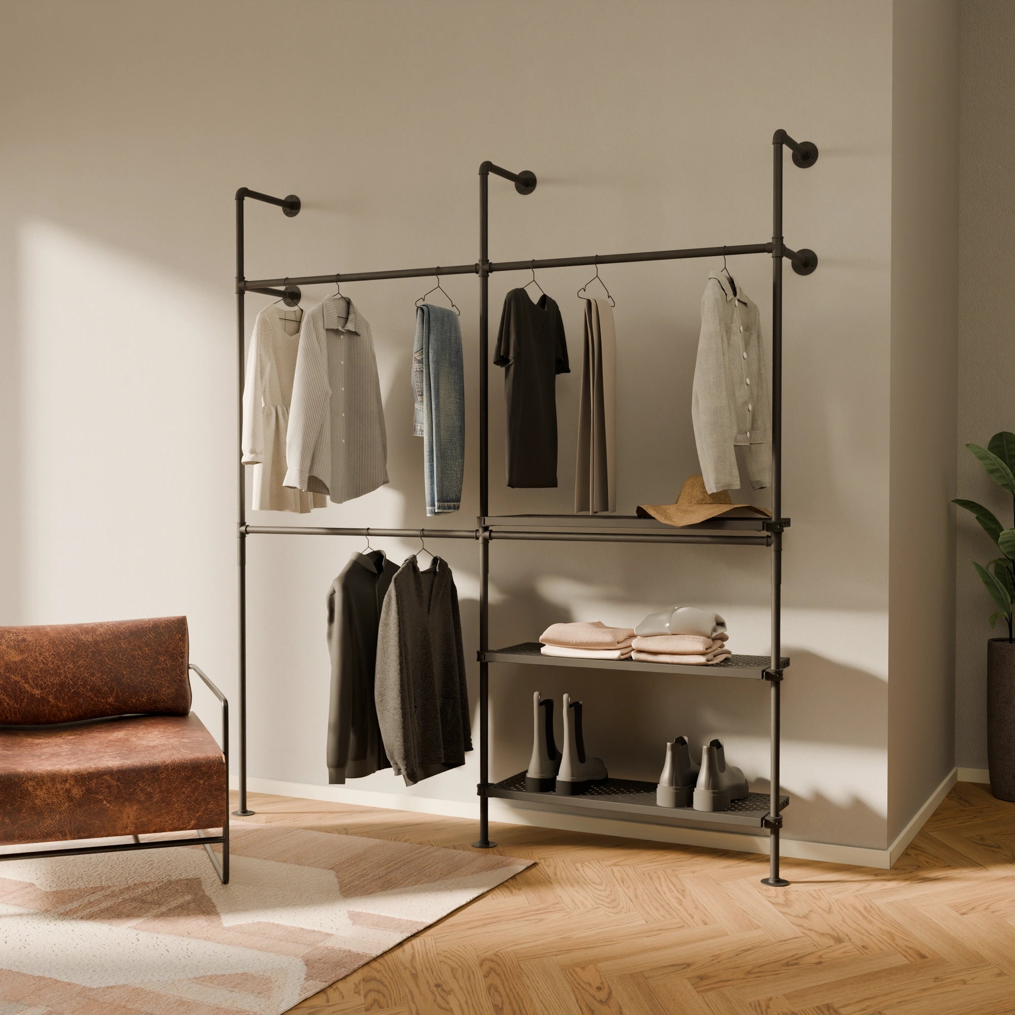 KIM DOUBLE 2 METAL – 3 hyller | Klesstativ med hylle