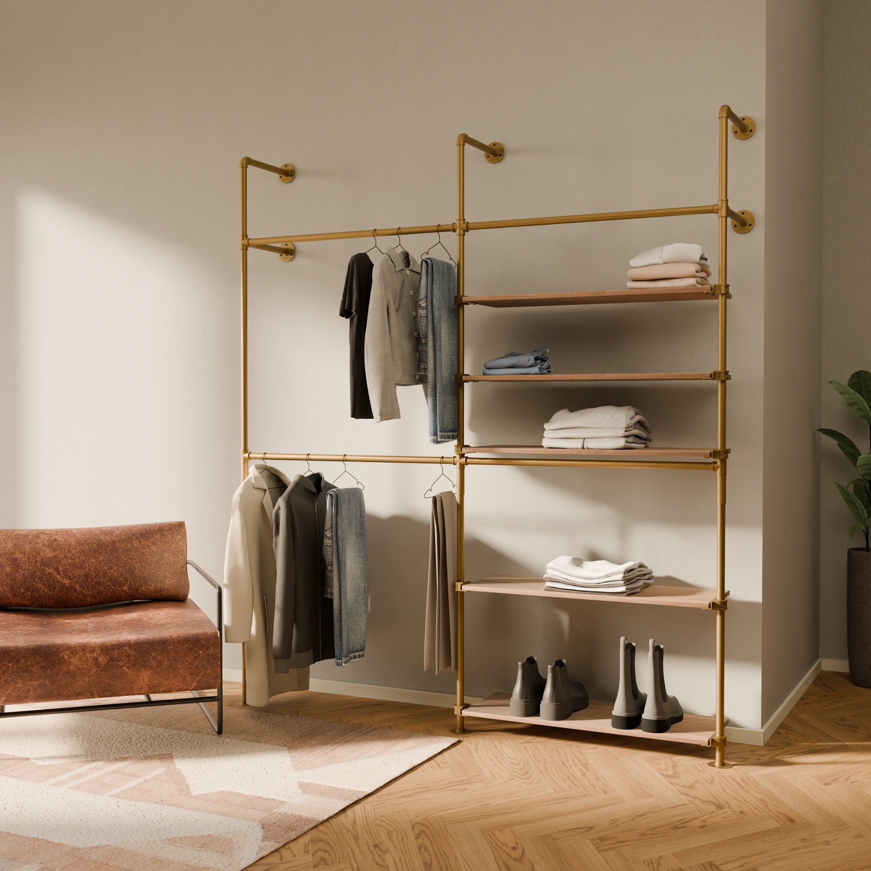 KIM DOUBLE 2 OAK – 5 hyller høyre | gull