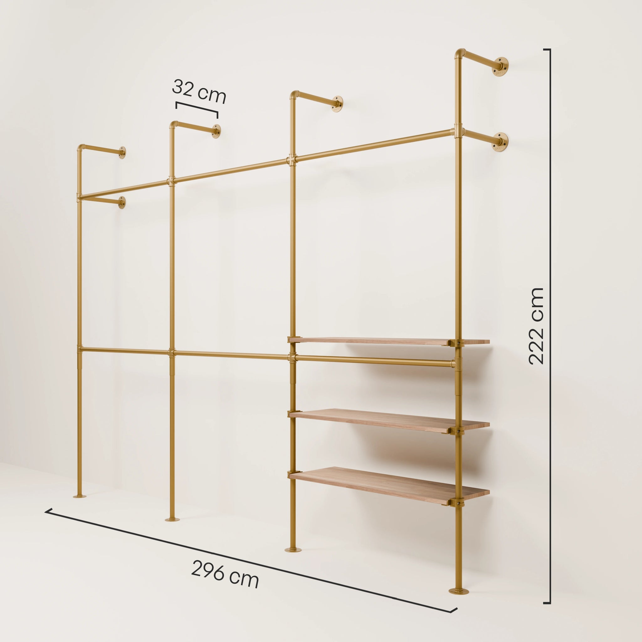 KIM DOUBLE 3 OAK – 3 hyller høyre | gull