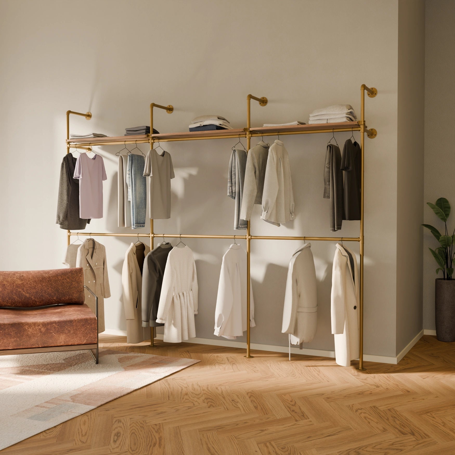 KIM DOUBLE 3 OAK – 3 øverste hyller | gull