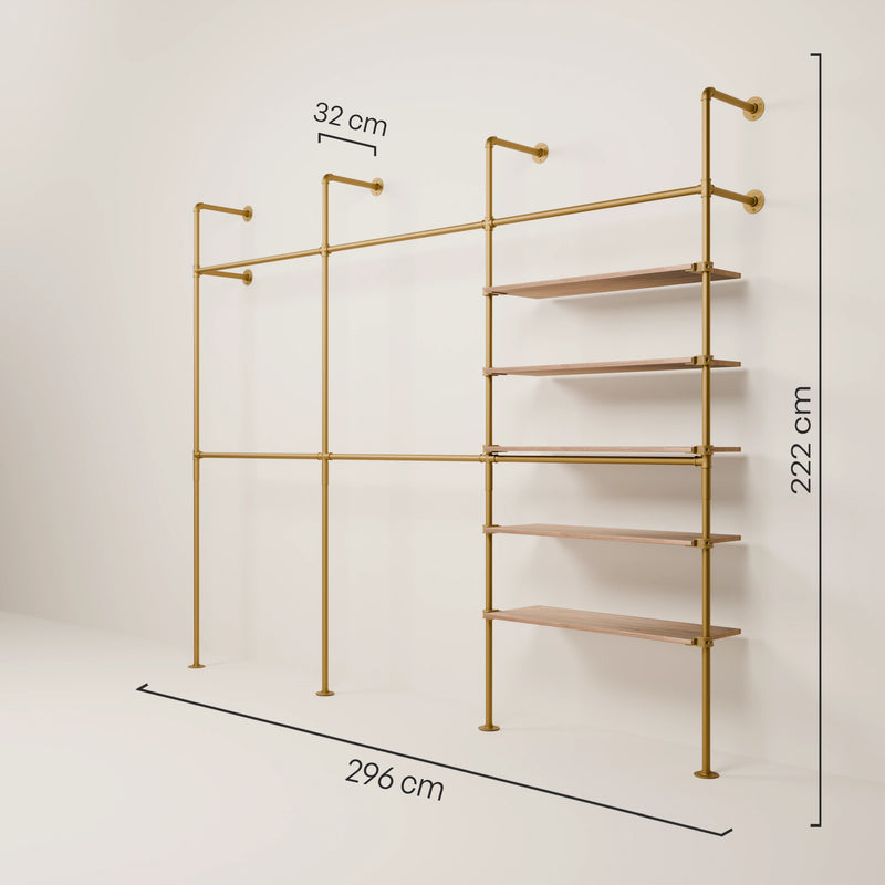 KIM DOUBLE 3 OAK –   5 shelves | gold
