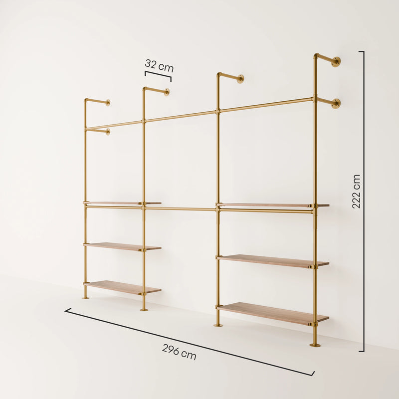 KIM DOUBLE 3 OAK –  6 bottom shelves | gold