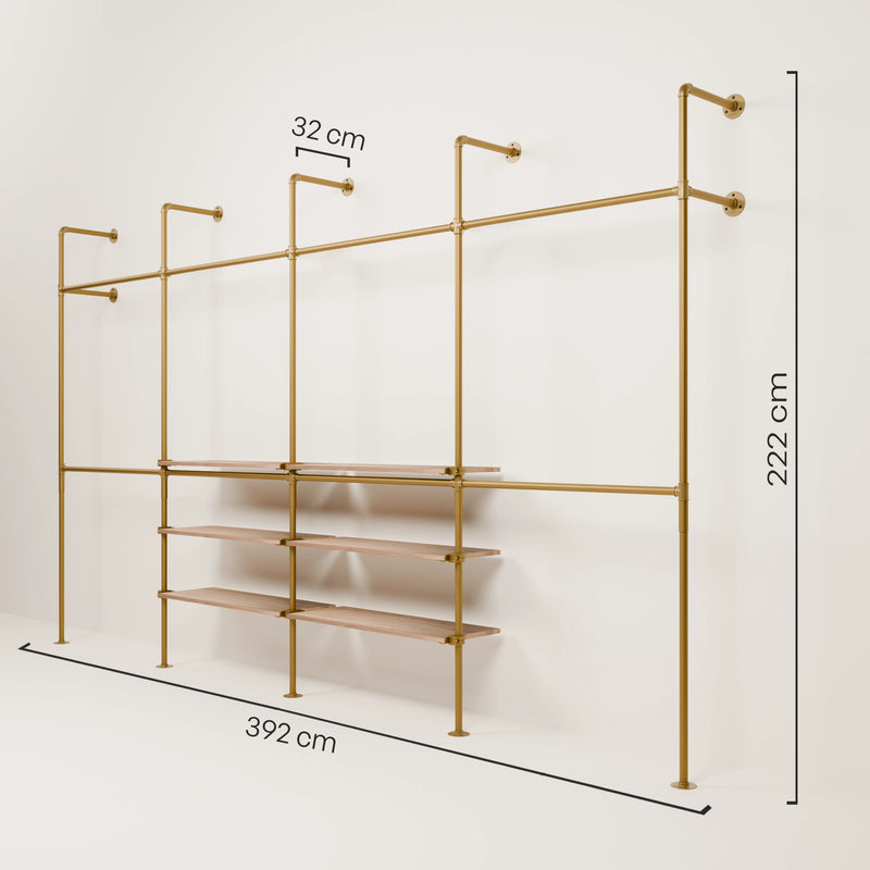 KIM DOUBLE 4 OAK –  6 shelves in the centre | gold