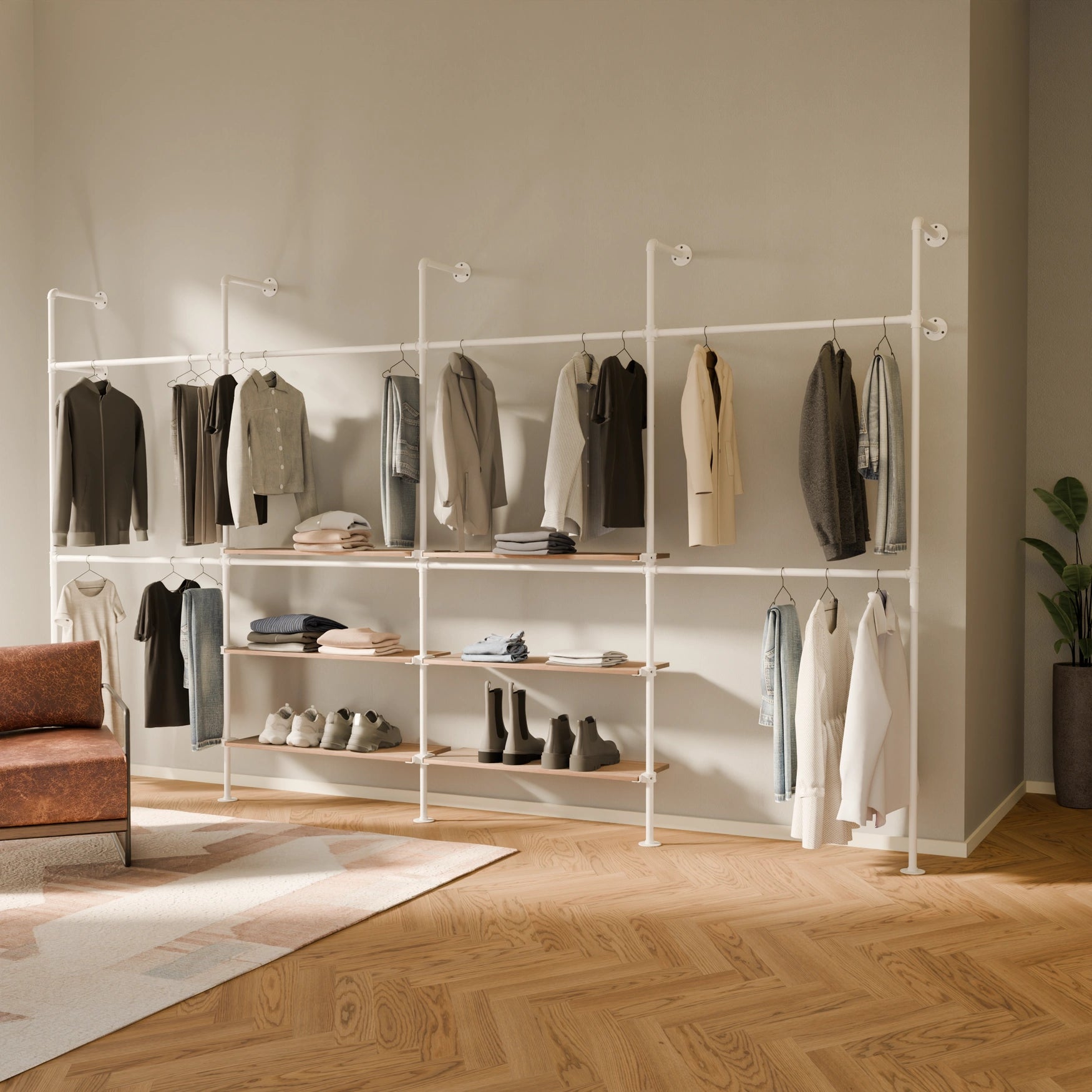 KIM DOUBLE 4 OAK – 6 hyller i midten | hvit