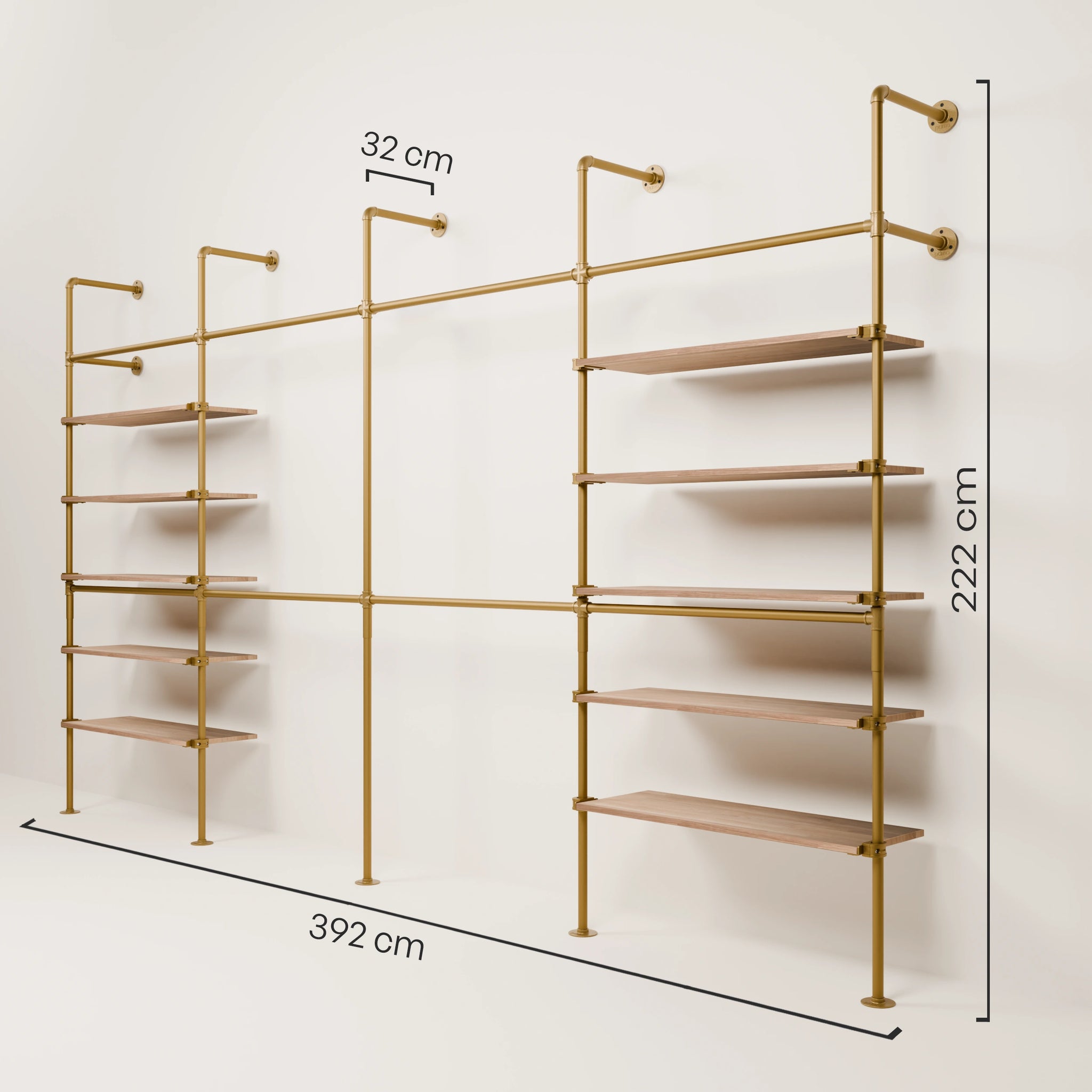 KIM DOUBLE 4 OAK –  10 shelves | gold