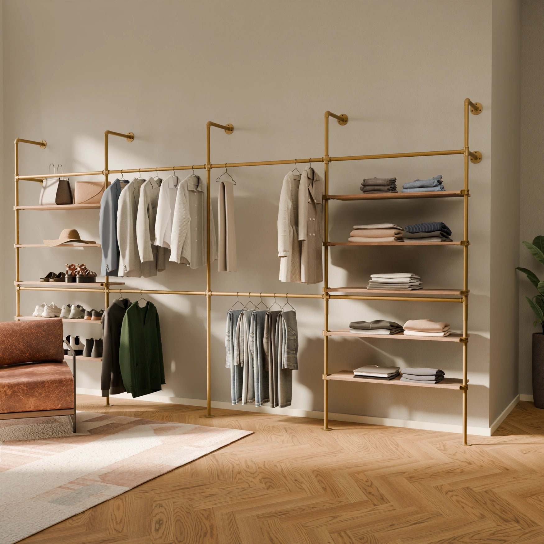 KIM DOUBLE 4 OAK –  10 shelves | gold