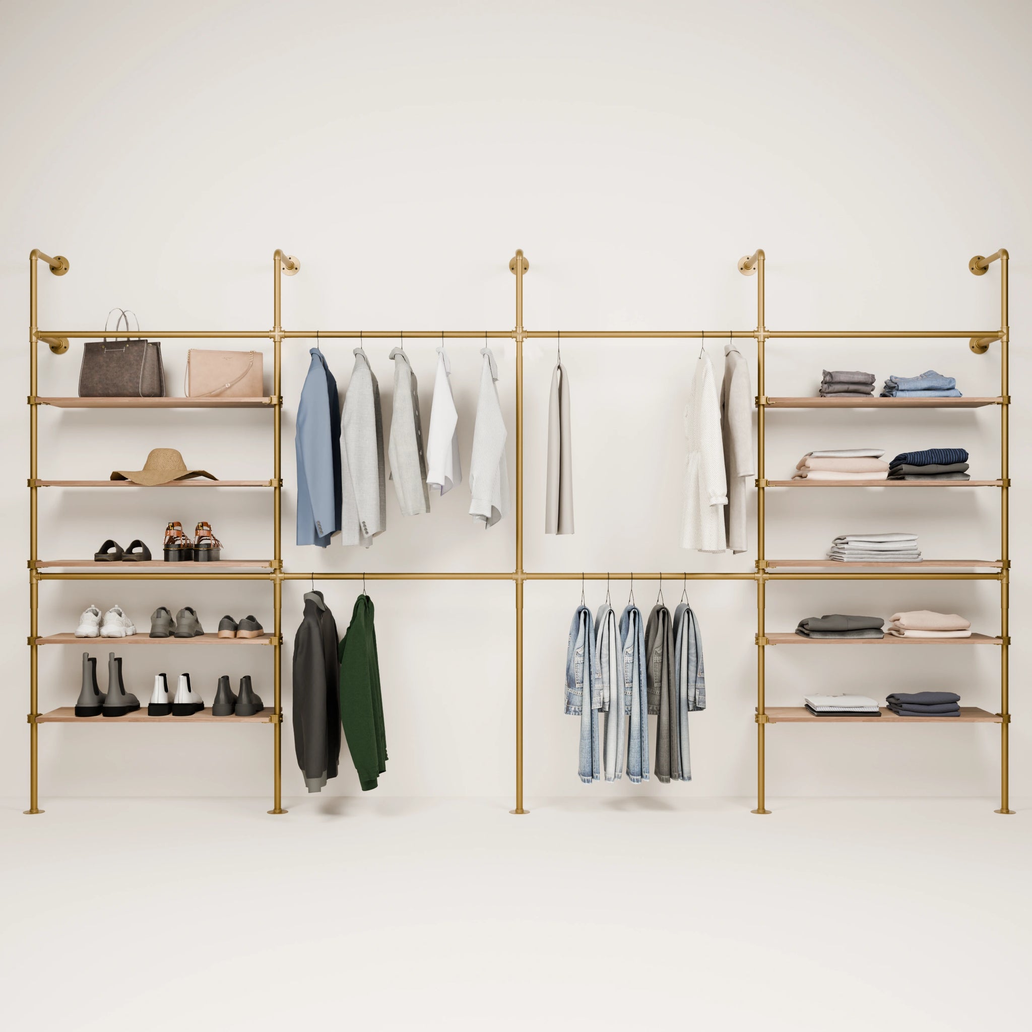 KIM DOUBLE 4 OAK –  10 shelves | gold